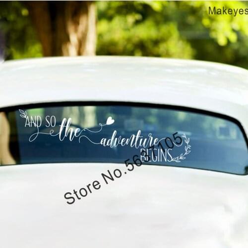 Makeyes Quotes Adventure Begins Wall Cars Decal Wedding Newlyweds Car Decor Vinyl Design Decoration Words Sweet Car Sticker Q269
