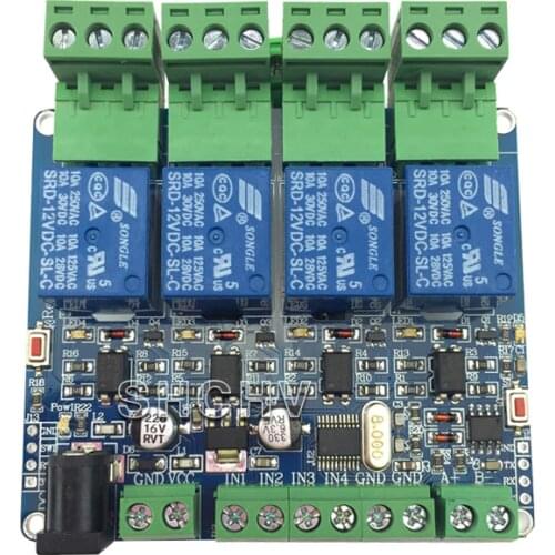 MODBUS-RTU 4 way relay module STM8S103 MCU two NEW RS485 communication TTL