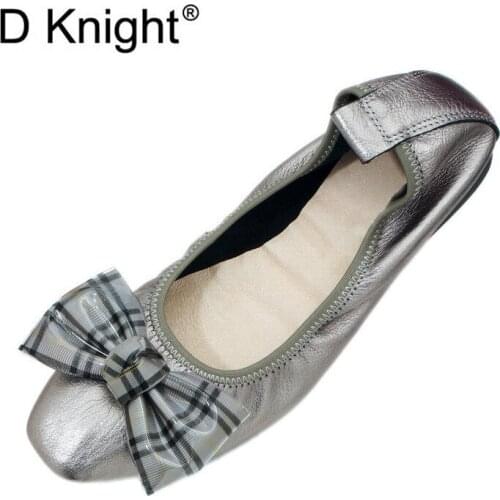 Fashion Bow Moccasins Female Flats Genuine Leather Large Size 43 Women Shoes Slip-On Ballet Flats Fall Women Shoes Scarpe Shoes