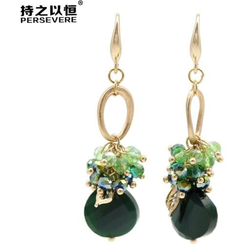 Trendy Chic Crystal Beaded dangle Drop Earrings For Women Green Red Blue black Handmade korean Fashion Jewelry 2020 new