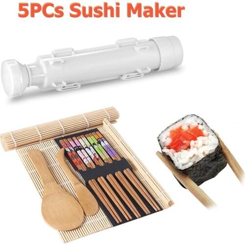 5Pcs DIY Bazooka Sushi Maker Set Kitchen Bamboo Roll Sushi Making Tool Kit Sushi Mold Cooking Tools Set Food Grade