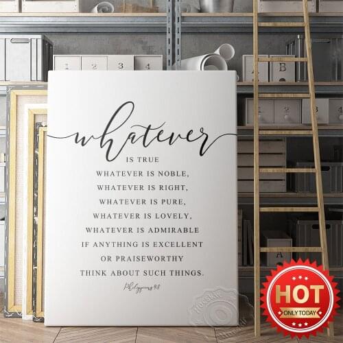 Quote Philippians 4:8 Parallel Verses Bible Verse Poster, Christian Follower Home Decor Artwork Prints, Scripture Wall Art Mural