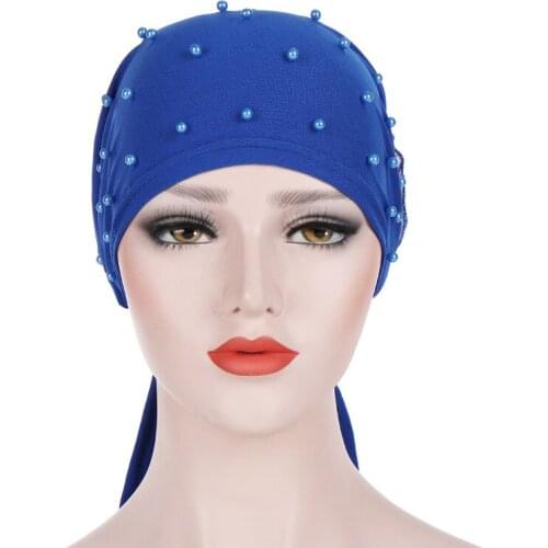 NEW 2021Four Seasons Fashion Ladies 10 Color Backplate Flower Beaded Pure Color Big Flower Turban Hat Muslim Baotou Hat