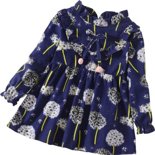 Girls Dress Fashion Floral Girl Clothing Korean Version Long-Sleeve Dress