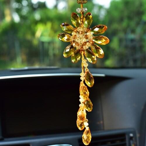 DIY Crystal Sun Flower Car Pendant Interior Car Charm Car Hanging Crystal Crafts Decoration