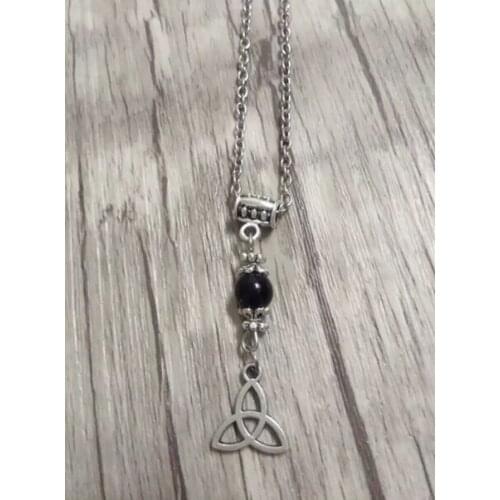 New Fashion - zinc alloy Charm Braided knot Triangle Knots Triquetra&glass beads Pendant & Necklace DIY Jewelry 1pcs