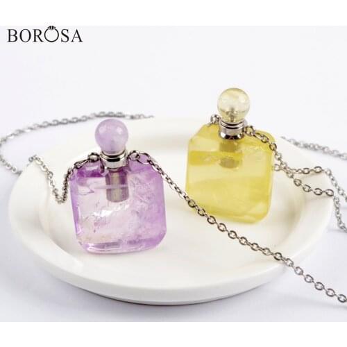 Natural Stone Perfume Bottle Pendant Necklace Fashion Silver Plated Essential Oil Diffuser Crystal Necklace for Women WX1614