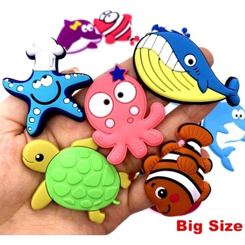 10PCS Big Size Underwater World PVC Flat Back Accessories For DIY Jewelry Pendant Refrigerator Magnet Shark Fish Animal Crafts