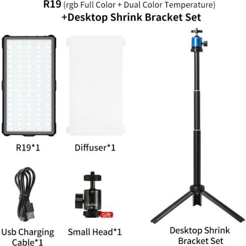 R19 RGB Full Color Dual Color Temperature LED Video Light 3200K-7500K 10W 4040mah With App Control+Desktop Shrink Bracket Set