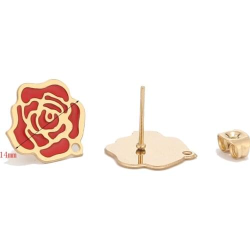Hot Stainless Steel Stud Earring Findings rose Post Stud Earrings with hole for Earring Making Golden Plated