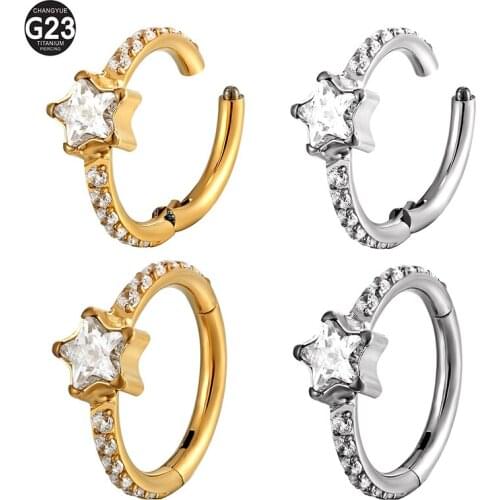 New G23 Titanium F136 Piercing Hoop Earrings Stone Hight Segment CZ Rings Open Small Septum Piercing Ear Nose Ring Body Jewelry