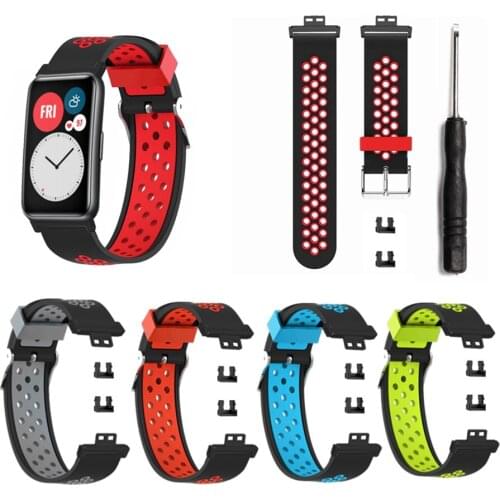Shellhard Silicone Watchbands Dual Color Wrist Band Replacement Strap Colorful Watches Bracelets With Tool For Huawei Watch FIT
