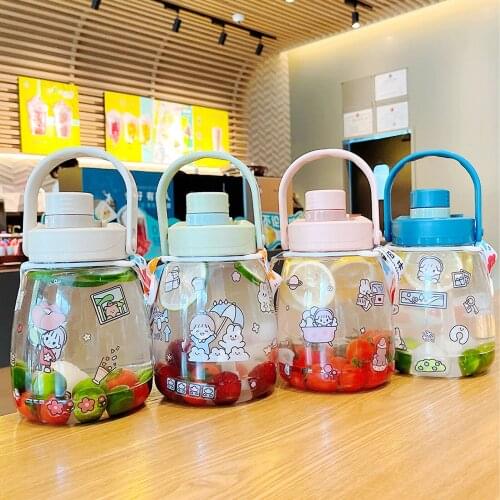 1300ml Sports Straw Water Bottle with Stickers Portable Large Capacity Fitness Bike Cup Summer Ice Cold Hot Water Jug