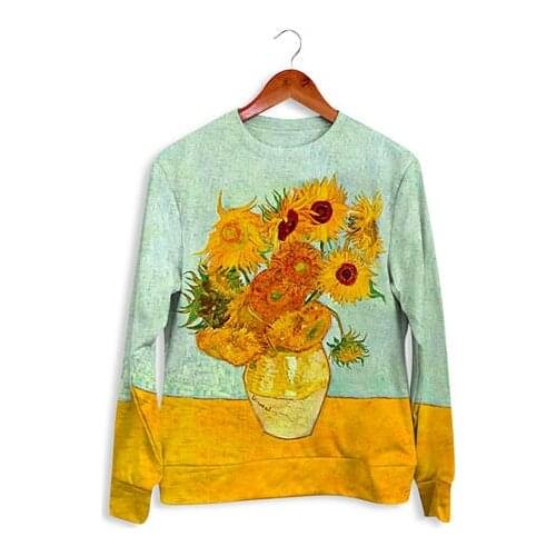 2021 Unisex Oversized Sweatshirt Full Van Gogh Sunflowers Printed Sweatshirt Hip Hop Street Style Hoodie