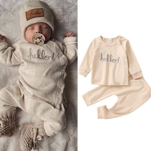 0-24m Unisex Baby Outfit Toddlers Autumn Letter Embroidery Oblique Button Long Sleeve Tops Long Trousers Baby Girls Boys Set