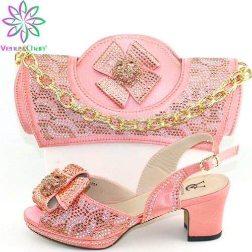 African Women Wedding Shoes and Bag Set Decorated with Rhinestone Sales In Women Matching Shoes and Bag Set Nigerian Shoes Bag