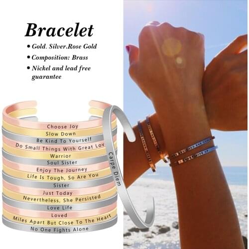 No One Fights Alone Inspirational Mantra Bracelet Bridesmaid Valentines Day Gift Silver Plated Bangle for Women