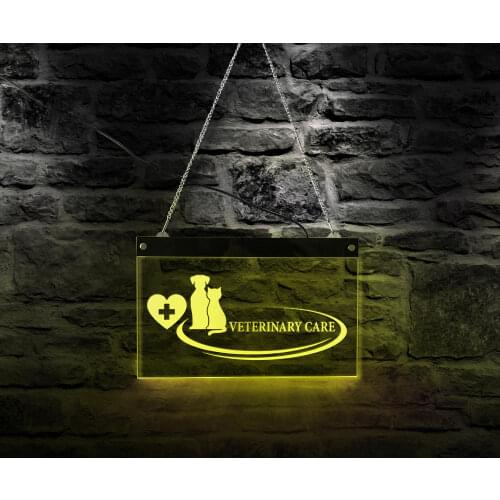 Veterinary Care Pet Shop Business Logo LED Neon Sign Animal Hospital Color Changing Hanging Display Board Puppy Cat Lover Gift