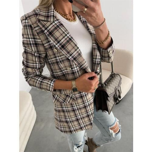 New 2021 Blazer Jackets For Women Cardigans Coats Plaid Female Jackets Outerwear Long Sleeve Office Lady Work Uniforms Tops
