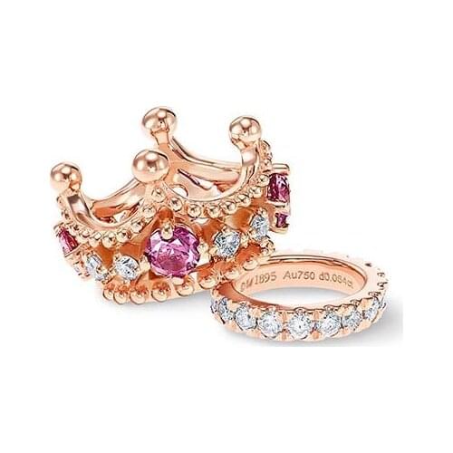 Brand 1:1 Elegant Temperament Crown Double Pendant Diamond Sweet Rose Red Crystal Necklace Exquisite Lady Silver Jewelry