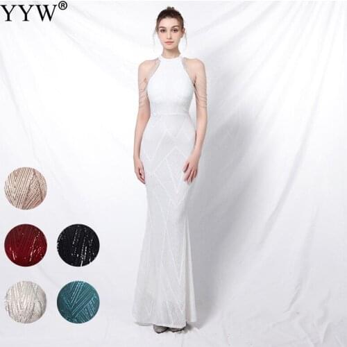 Vestidos De Fiesta White Long Evening Dress 2020 Mermaid Sleeceless Robe De Soiree Off The Shoulder Woman Party Night Dress