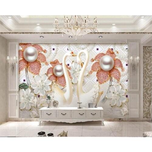 Custom high quality 3D wallpaper luxury jewelry diamonds white swan 3D TV living room background wall 3d wallpaper Beibehang