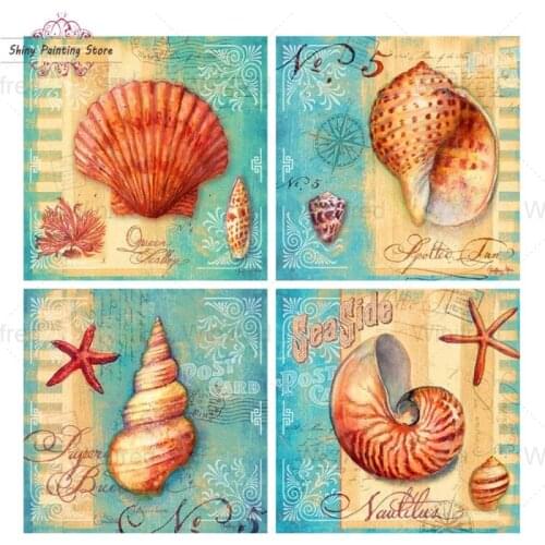5D DIY Mediterranean Diamond Painting Cartoon Seashell Conch Picture Diamond Embroidery Full Drill Cross Stitch Kit Decoration