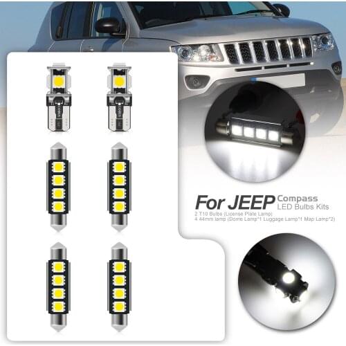 6Pcs Error Free LED Interior Light Kit For 2007-2010 Jeep Compass Accessories Map Dome Trunk License Plate Light Bulbs