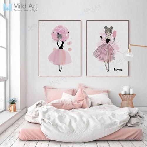 Watercolor Pink Diamond Posters Prints Nordic Style Girls Room Wall Art Picture Home Decor Ballet Dance Canvas Painting No Frame