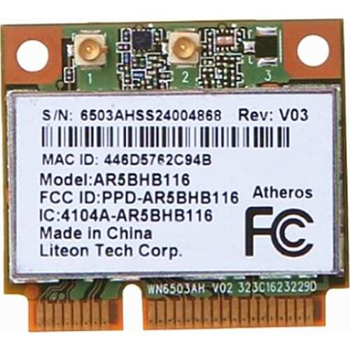 Atheros AR5BHB116 AR9832 Dual band 300Mbps Wifi 802.11 a/b/g/n Wireless Half Mini PCI-E Card 2.4Ghz 5Ghz Notebook Wlan Adapter