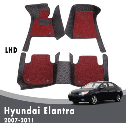 Car Floor Mats For Hyundai Elantra 2011 2010 2009 2008 2007 Double Layer Wire Loop Leather Carpets Interior Accessories Custom