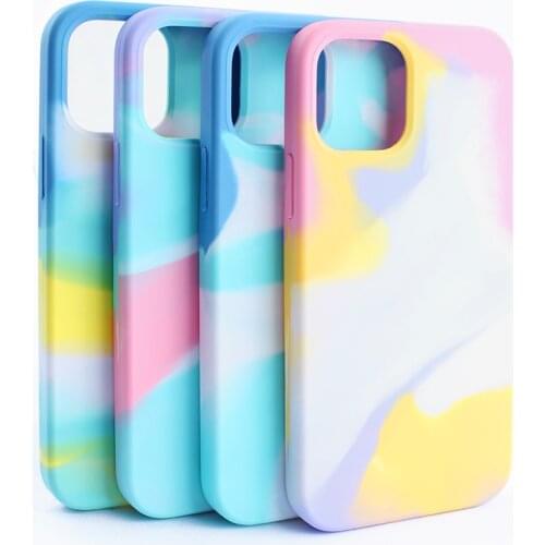 Color case for iphone 12 pro max mini new luxury PC flocking rainbow silicone complete protection mobile phone case accessories