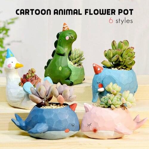 Cartoon Animal Shape Flower Pots Pastoral Style Mini Elephant Whale Plant Pot Micro Vase Bonsai Succulent Planter Decor Crafts