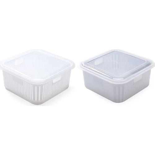 Double Layer Food Storage Container Kitchen Refrigerator Fresh-keeping Box Drain Basket with Lid 85AC