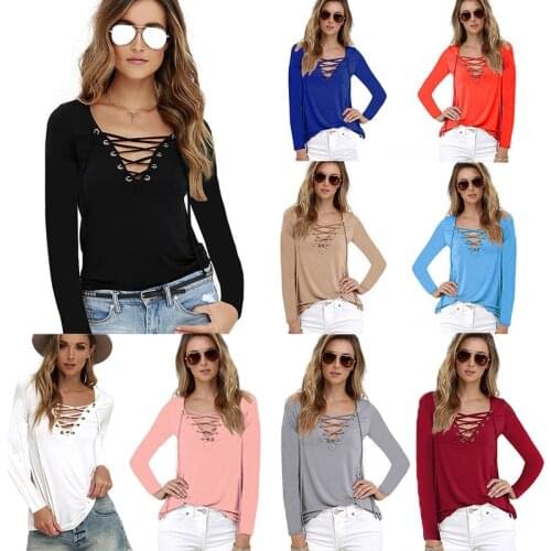 YL T-Shirt Women Sexy Hollow Out Blusas Bandage Shirt Tops 2018 Candy Colors Fashion Long Sleeve Shirts Feminina Oversize S-5XL