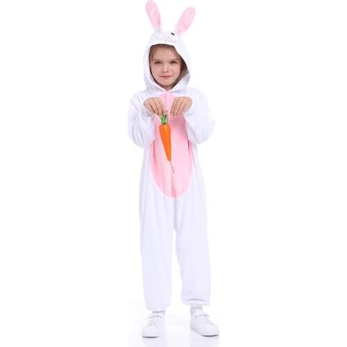Halloween Bunny Costume for Kids Carnival Easter Animals Jumpsuit Unisex Rabbit Onesie Pajamas Christmas White Sleepwear