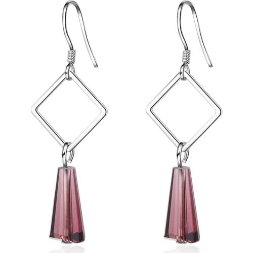 Square hollow color crystal eardrop exquisite ladies classic casual wear earrings exquisite ladies gift