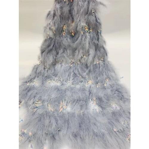 Hot sale exquisite tassel feather embroidery fashion dress top design fabric 2 yards