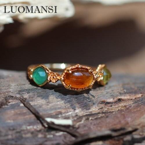 Luomansi Natural Amethyst Cordierite Gem Ring S925 Sterling Silver Anniversary Party Womens Jewelry