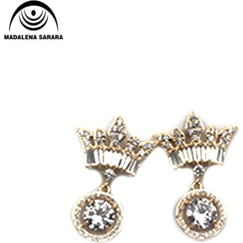 MADALENA SARARA AAA Cubic Zircon Inlaid Pave Setting And Crystal High Polished Copper Earrings Three Style Options