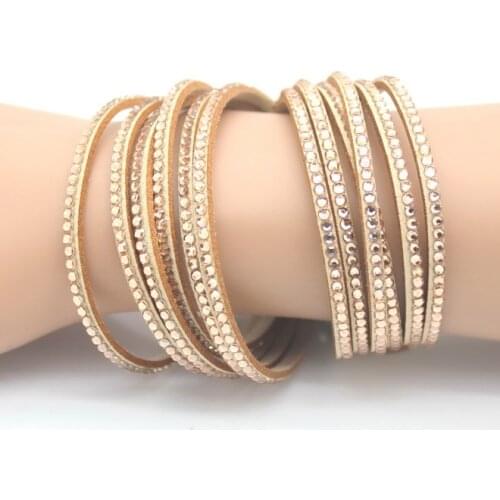 Fashion 6 Layer Wrap Bracelets Slake Leather Bracelets With Crystals Couple Jewelry womans bracelet