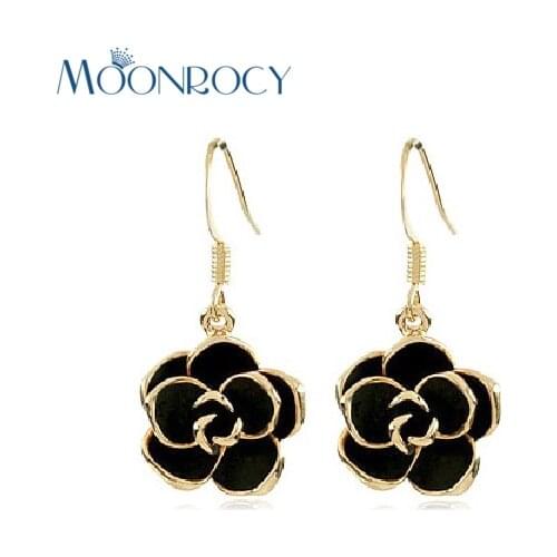 MOONROCY Free Shipping Fashion Vintage Camellia Austrian Crystal Earring Rose Gold Color for women lovers gift