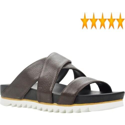 Real Top Platform Quality Men Leather Slippers Summer Beach Flip Flops Sandalias Height Increasing Hollow Indoor Outdoor Sandals