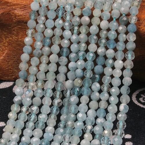 2mm 3mm Natural Blue Aquamarine Stone Round Faceted Gemstone Loose Beads DIY Accessories for Jewelry Necklace Bracelet Making