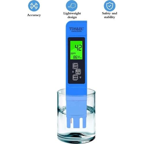 Newest High Accuracy 3 In1 TDS/Temp/EC Meter With Backlight TDS&EC Tester 0-9990ppm Conductivity Detector Water Quality Monitor