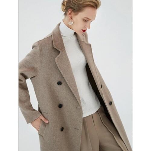 2019 Autumn and Winter new style woolen overcoat high-end water ripple double-sided cashmere coats women double-breasted clothes