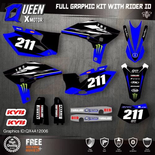QUEEN X MOTOR Custom Team Graphics Backgrounds Decals 3M Stickers Kit For YAMAHA 2012-2015 WRF450 006