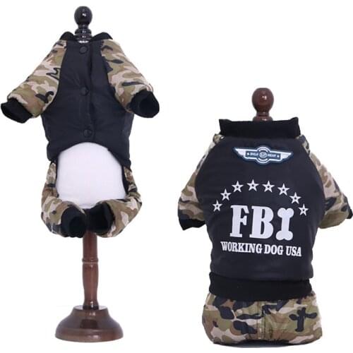 FBI Dog Clothing Autumn and Winter Warm Thick Camouflage Quilted Cotton Cloth Small Dog Teddy Four-Legged Clothing Pet Clothes