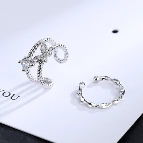 A Girl' New Earcuff For Women Butterfly Zircon Clip On Earrings No Piercing Fake Cartilage Earring 2 PCS/Set Jewerly