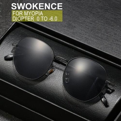 SWOKENCE UV400 Polarized Optional Myopia Sunglasses Men Women Polygonal Frame Nearsighted Prescription Glasses With Diopter SA07